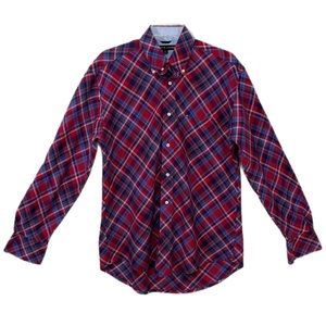 Men’s Tommy Hilfiger Red and blue bias cut plaid button down woven shirt size M
